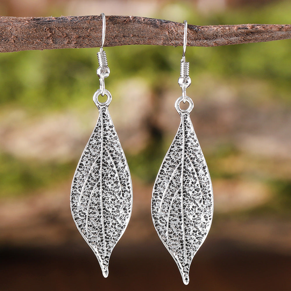 Ancient Blue Leaf-shaped Distressed Leaf Vintage Court Style Simple Stud Earrings