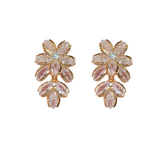 Super Shiny Zircon Flower Light Luxury Earrings