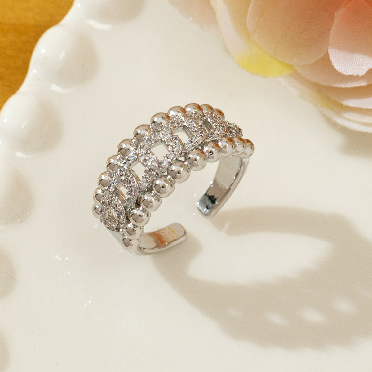 Temperament High Sense Loving Heart With Opening Adjustable Super Flash Ring