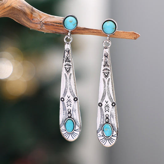 Vintage Ethnic Style Water Drop Long Earrings