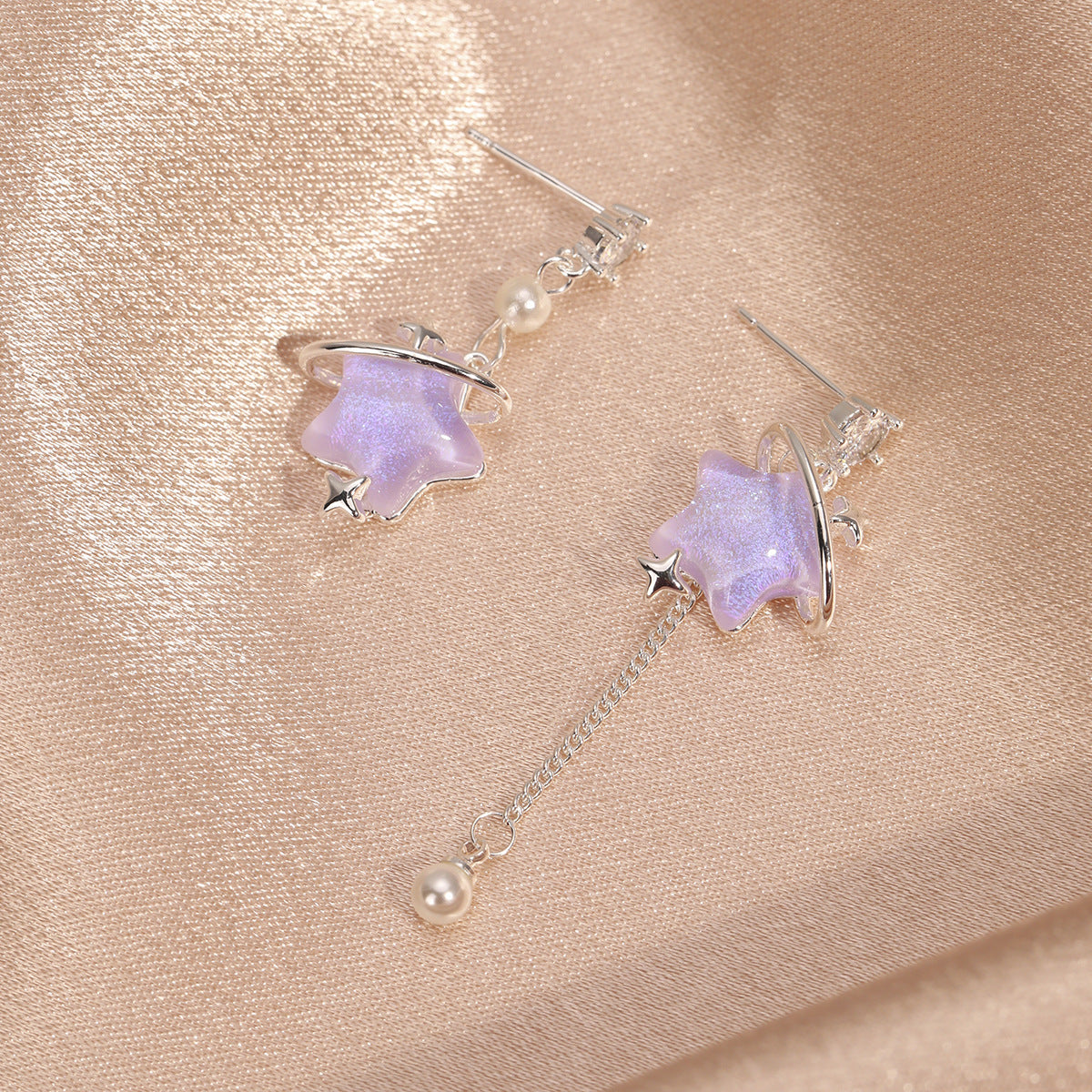 Star Rail Advanced Sweet Exquisite Sier Pin Colored Drip Glaze Stud Earrings