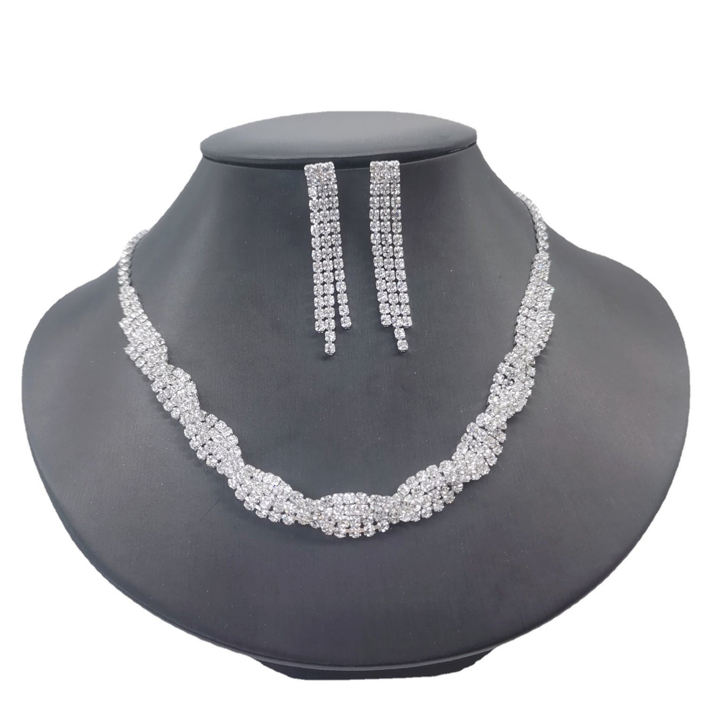 Women's Popular Wedding Dress Bridal Rhinestone Two-piece Necklaces