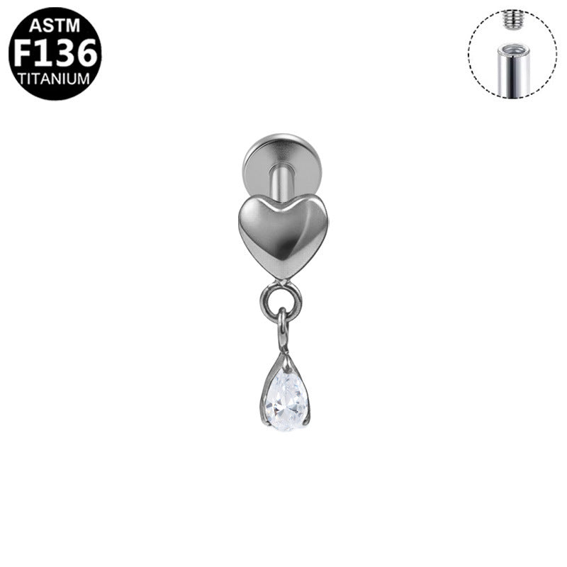 Alloy Internal Thread Piercing Five-star Water Drop Ear Stud Earrings