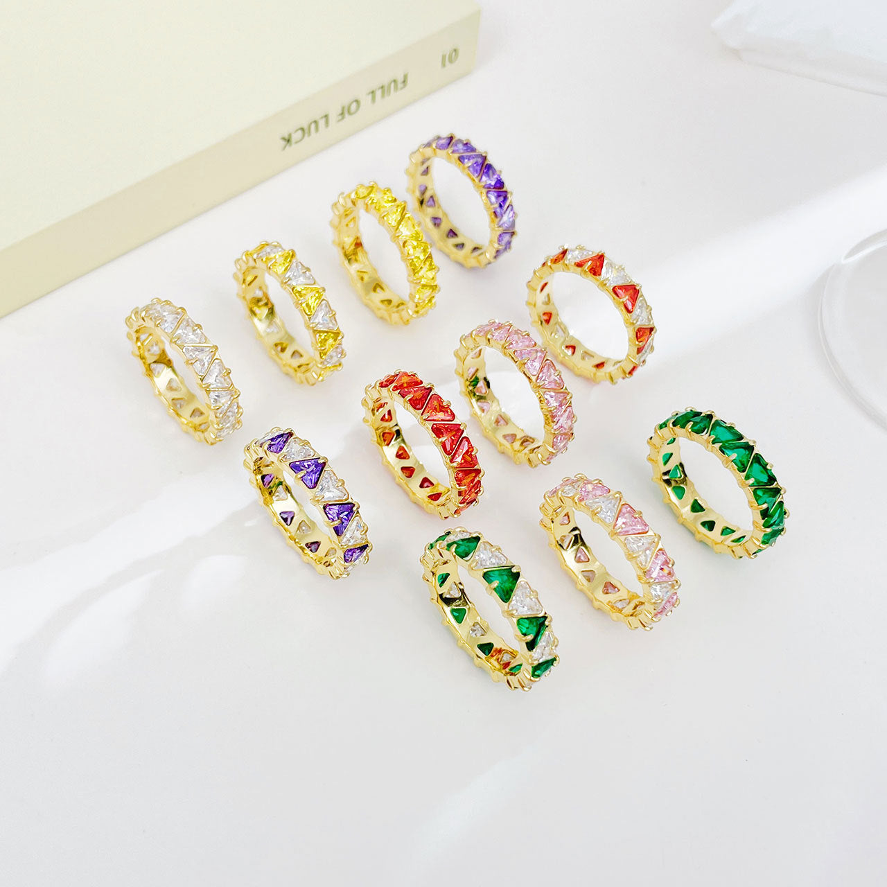Gang Drill Color Zircon Female Diamond Heart-shaped Rings