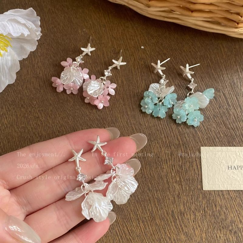 Star Flower Colorful Starfish Female Vacation Style Super Nice Unique Stud Earrings