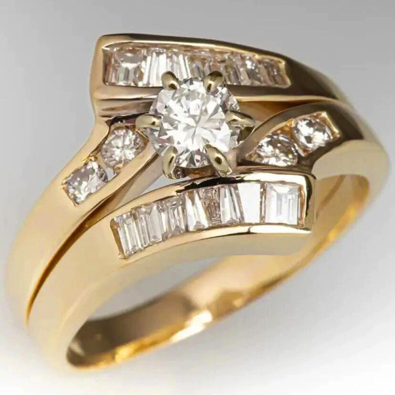 Shi Trendy Irregular Female Geometric Inlaid Round Zircon Live Ring