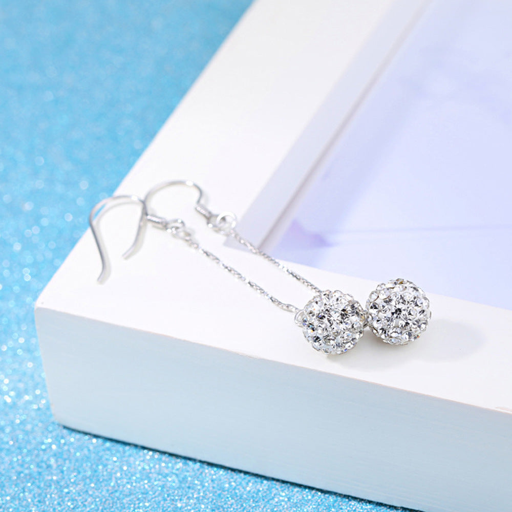 Elegant Female Princess Ball Sier-plated Fashion Tassel Long Inlaid Earrings