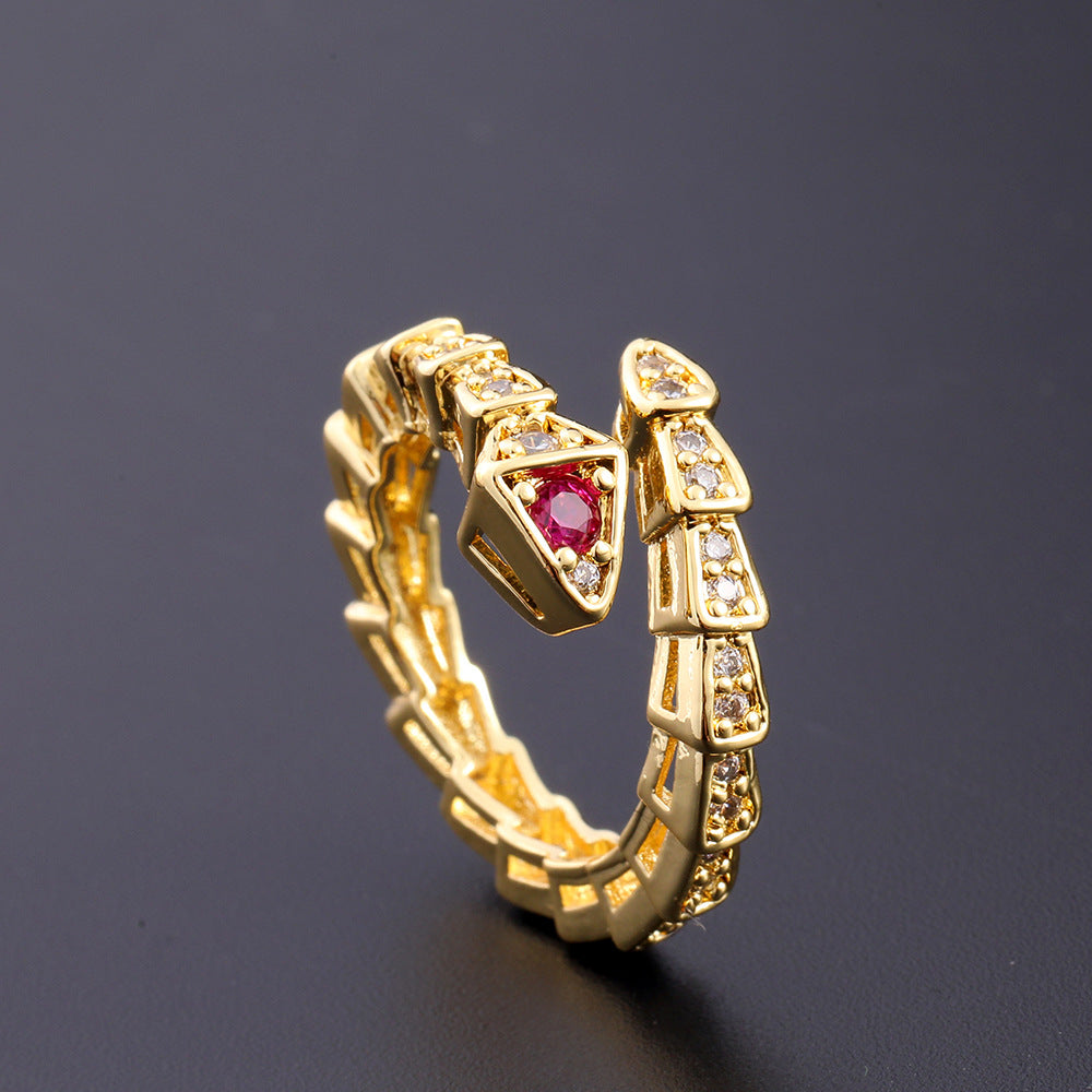 Women's Copper Zircon Electroplated Real Gold Open Index Ring