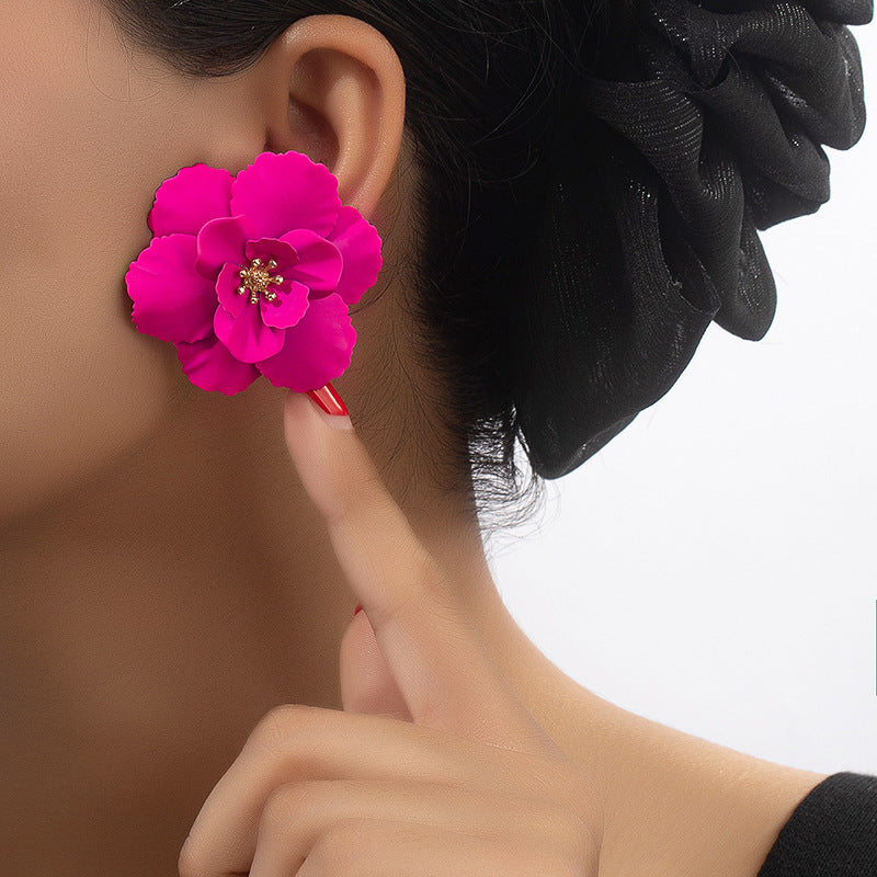 Korean Style Creative Fashion Street Shooting Camellia Female Elegance Earrings