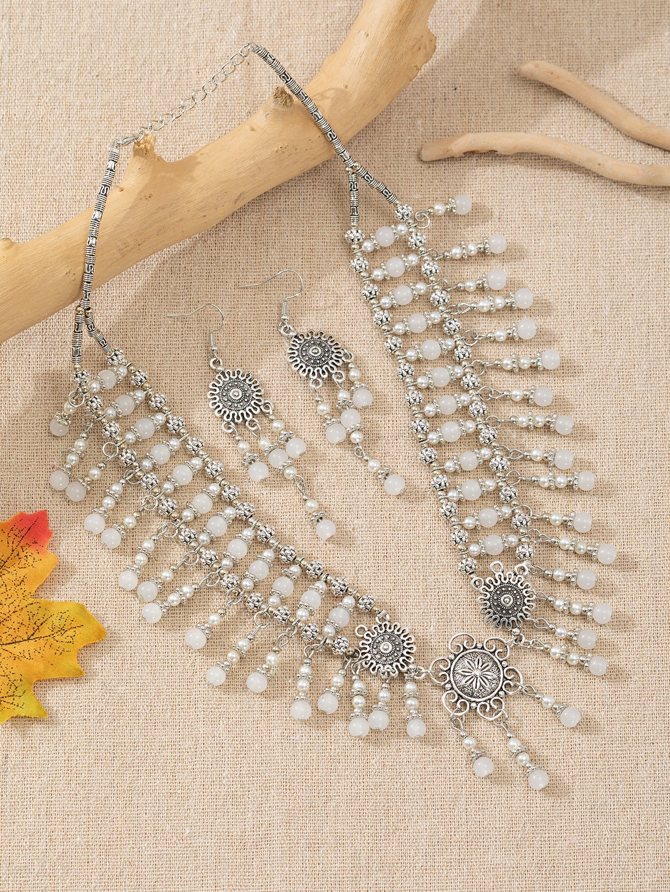 Women's Ethnic Style Lady Beads Headdress Tassel Forehead Lace Exotic Jewelry Set