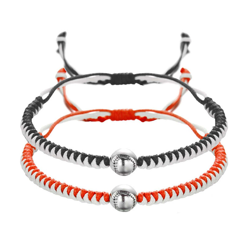 Women's & Men's Ball Round Beads Baseball Football Sports Woven Bracelets