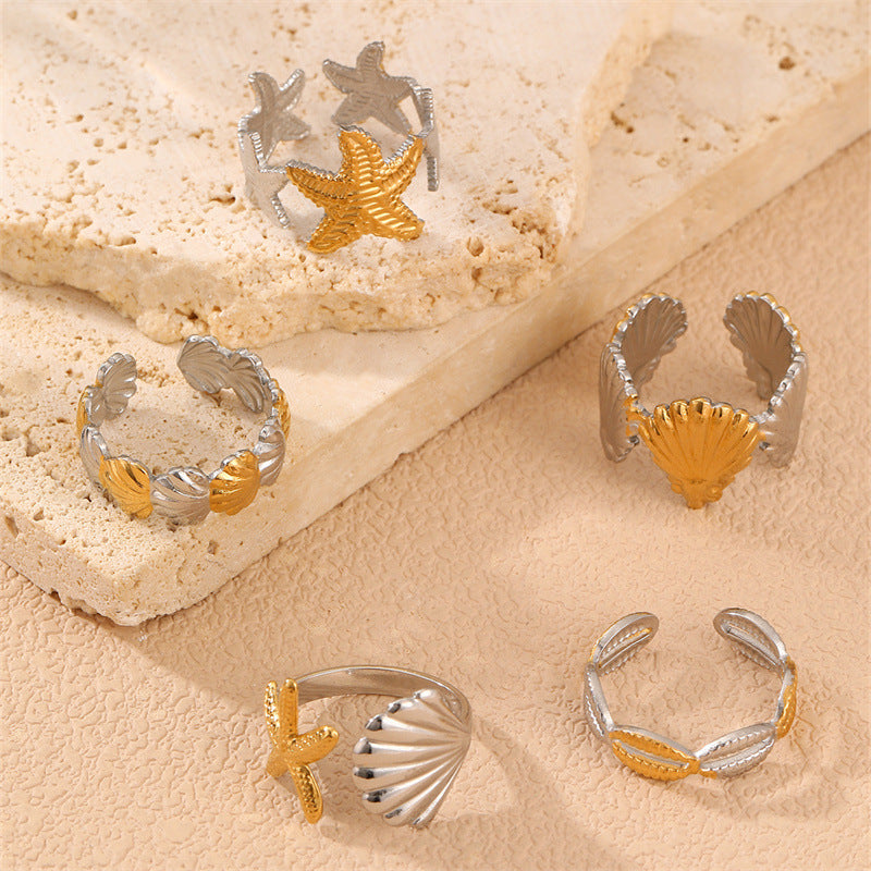 Fashion Stainless Steel Ocean Summer Beach Style Female Popular Opening Rings