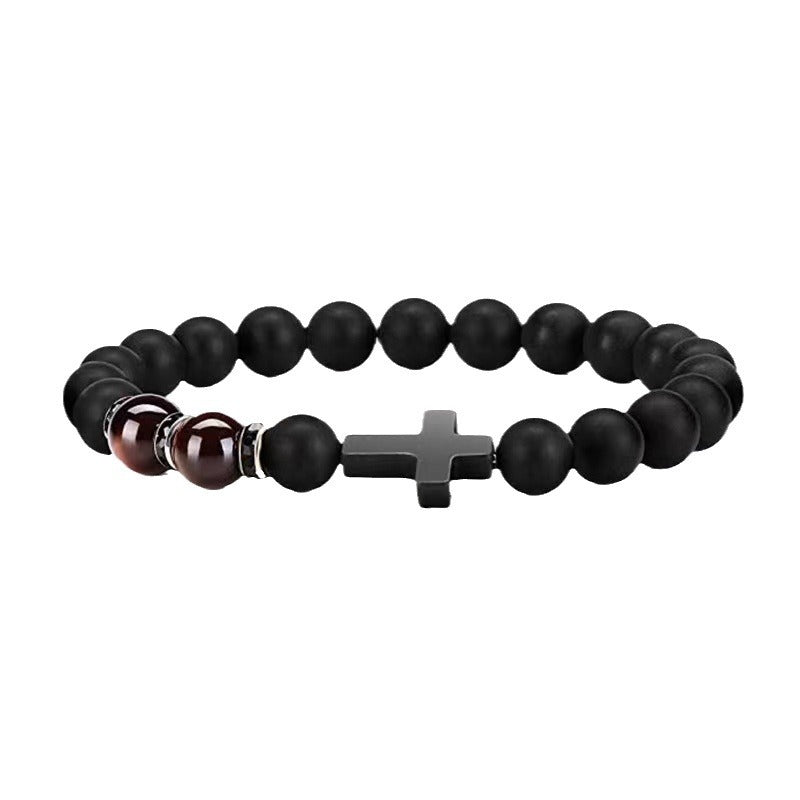 Women's & Men's Cross Imitation Obsidian Handmade Beaded Bracelet