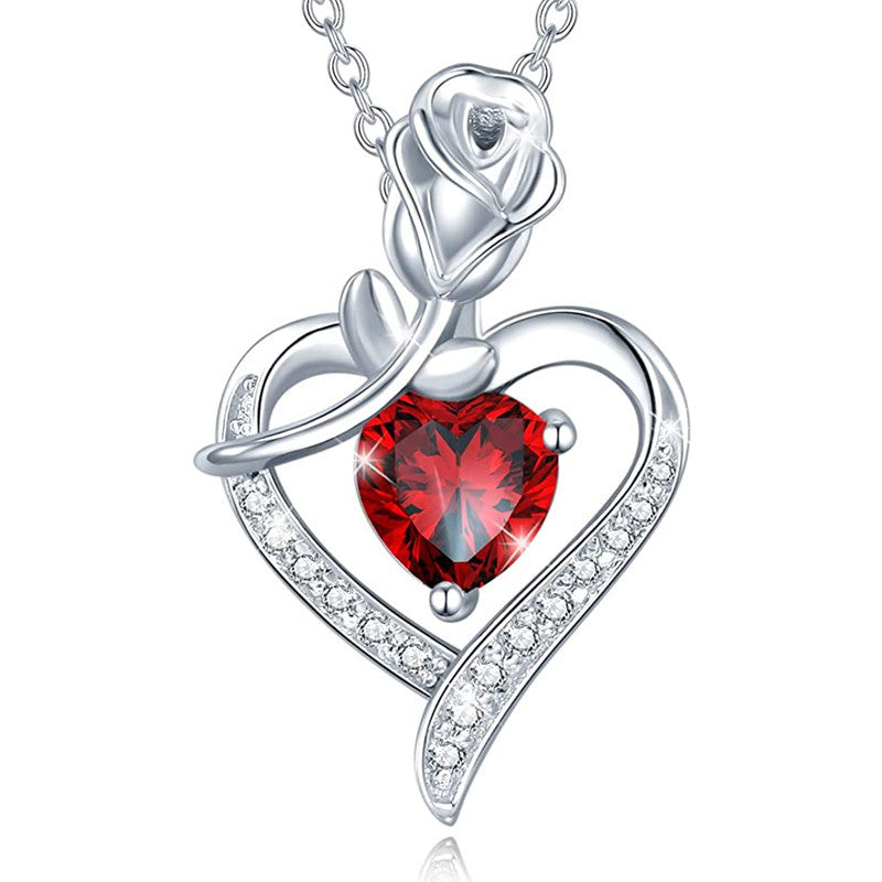 Design Niche Style Female With Hearts Flower Rose Clavicle Chain Necklace
