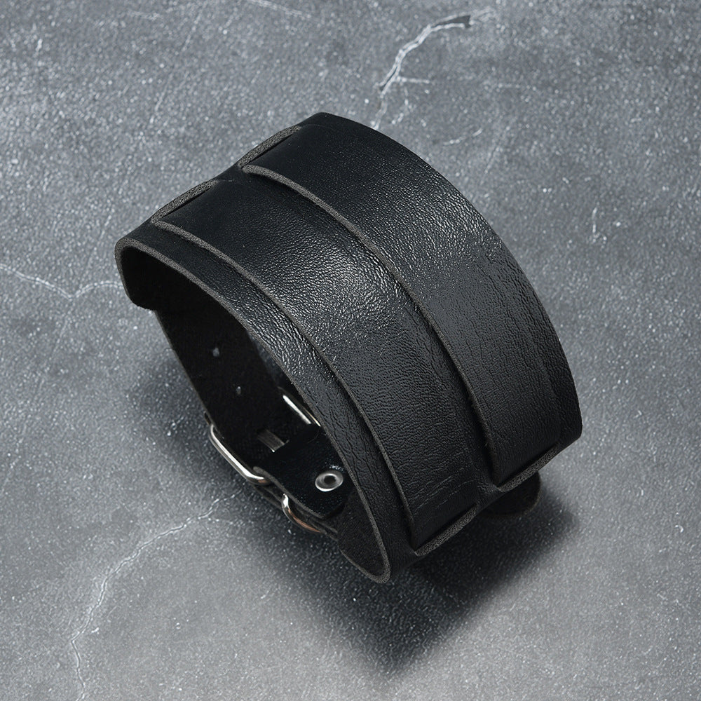 Men's Exaggerated Punk Leather Width Real Bracelet