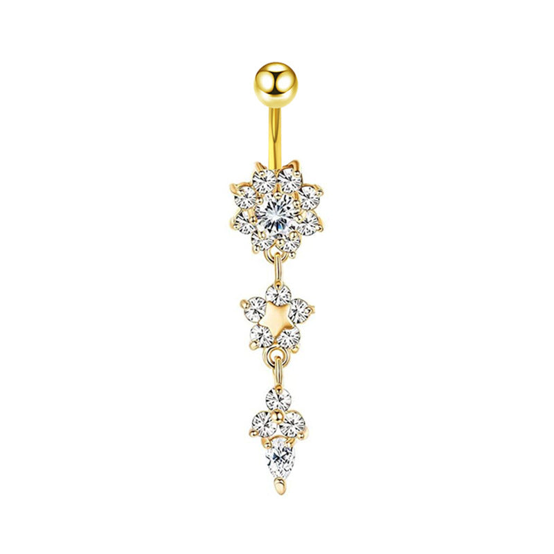 Zircon Navel Piercing Golden Heart Buckle Stud Earrings