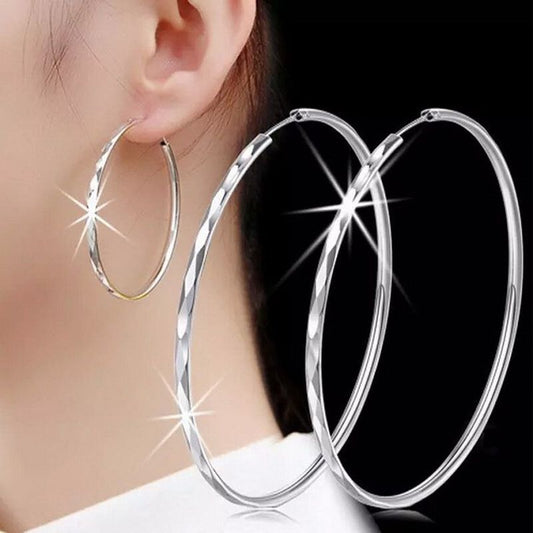Diameter Sier Diamond Lattice Carven Design Ear Exaggerated Earrings