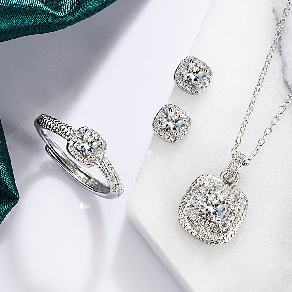 Women's Three-piece Suit Eardrops Small Sugar Cube Simple Jewelry Set