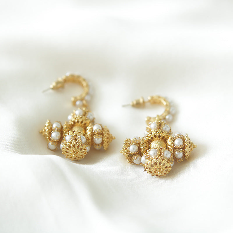 Round Studded With Zircon Sier Retro Earrings