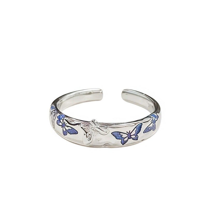 Women's & Men's Asterism Interwoven Cross Couple Printed Butterfly Niche Design Commuting Ring
