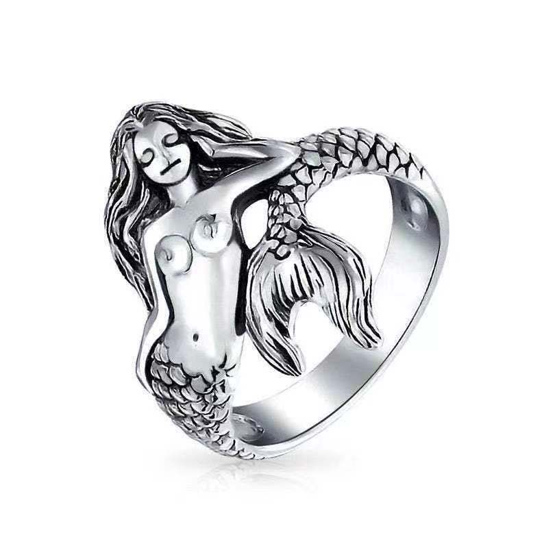 Women's Retro Mermaid Simple Trendy Versatile Creative Adjustable Imitation Thai Sier Ring