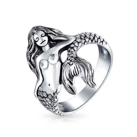 Women's Retro Mermaid Simple Trendy Versatile Creative Adjustable Imitation Thai Sier Ring