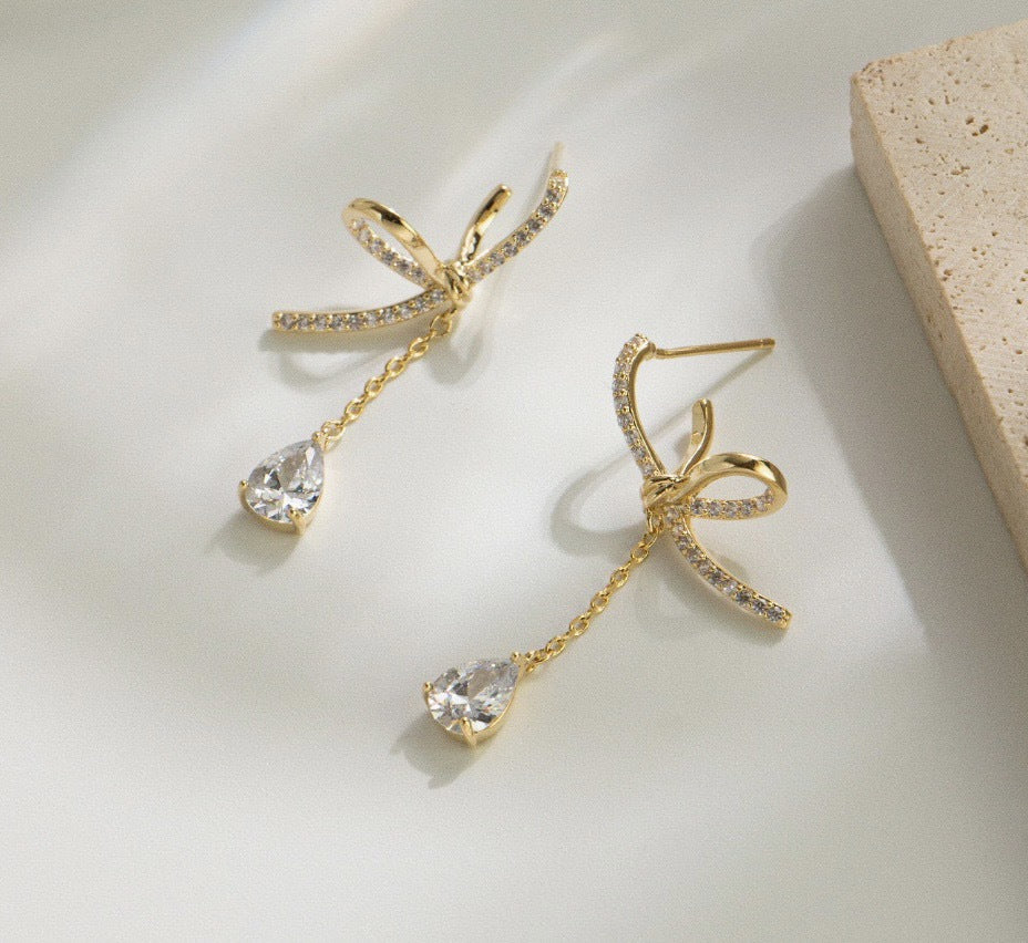 Bow Tassel Fashion Elegant Sier Lady Smart Earrings