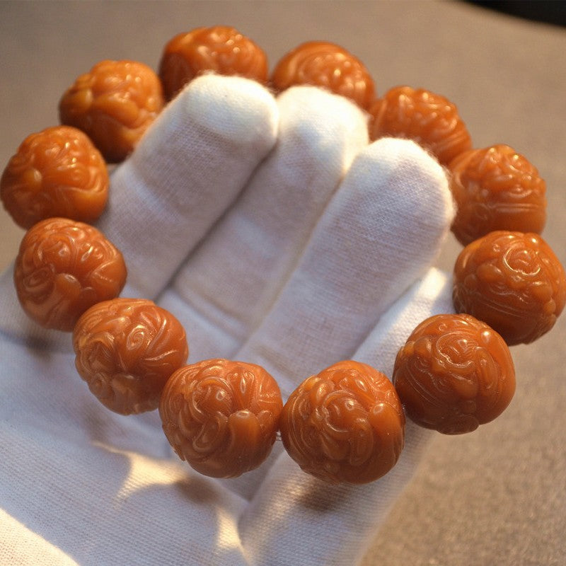 Women's & Men's Single Circle Weathered Yellow Bodhi Root Carved Bracelets