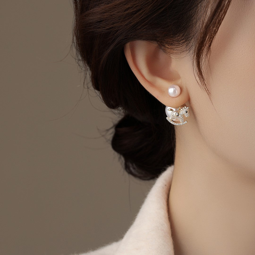 Women's Flocking Pearl Gourd Pony Ear Clip Niche Earrings