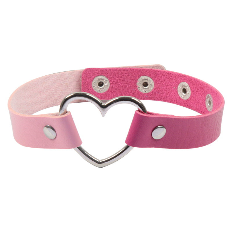 Color Matching Leather Peach Heart Love Heart-shaped Female Neckband Clavicle Collar