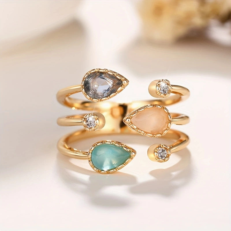 Korean Style Irregular Open Temperament Drop-shaped Simulation Magazine Design Royal Ring