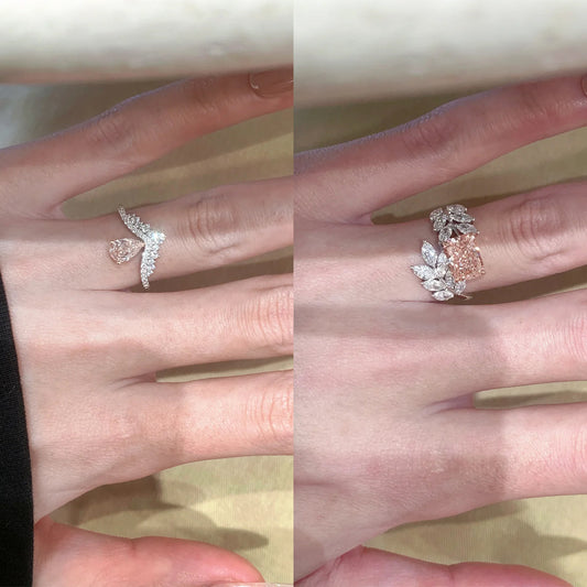 Women's Flower Cut Cube Sugar Wheat Leaf Flashing Light Luxury Drop-shaped Ring