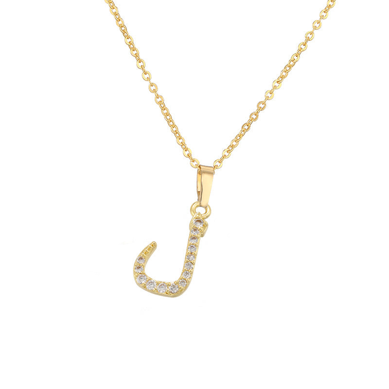 Copper Inlaid Zirconium Arabic Letter Personalized Necklaces