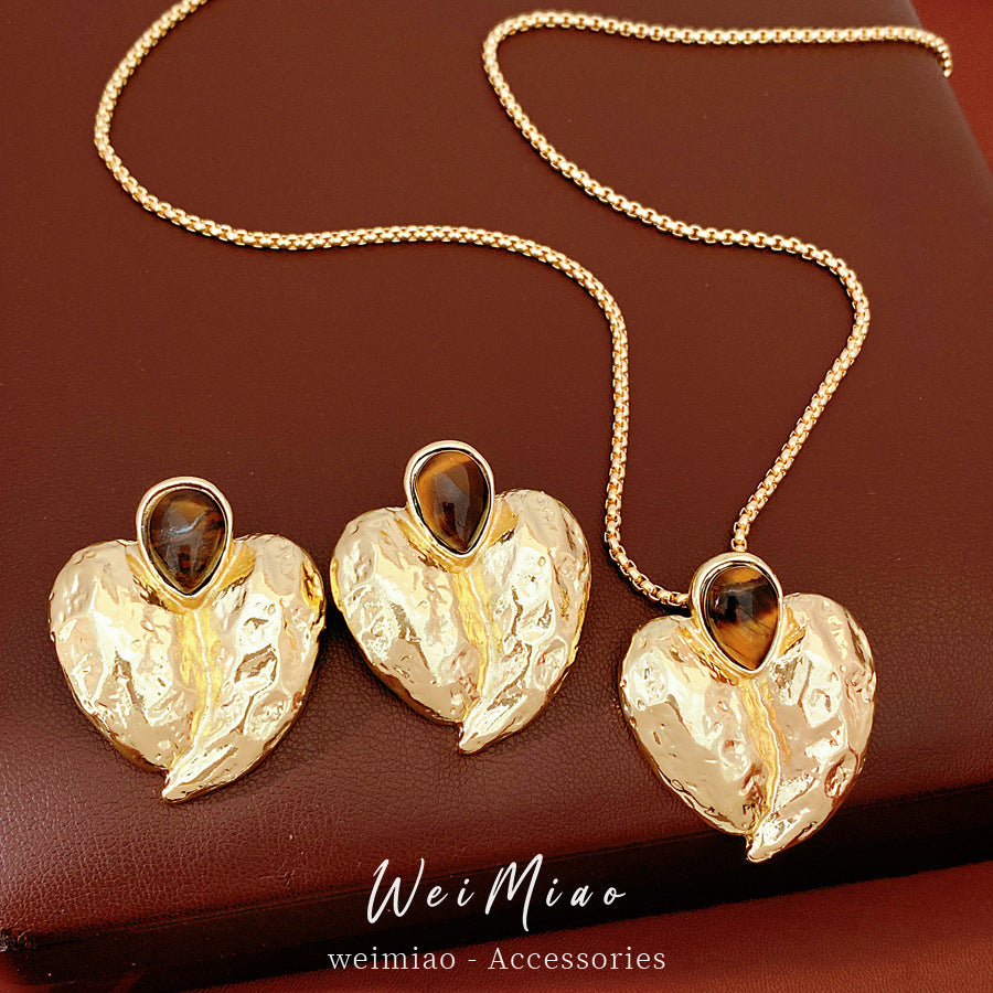 Women's Pleated Heart Light Luxury Minority Clavicle Chain High Sense Graceful Jewelry Set