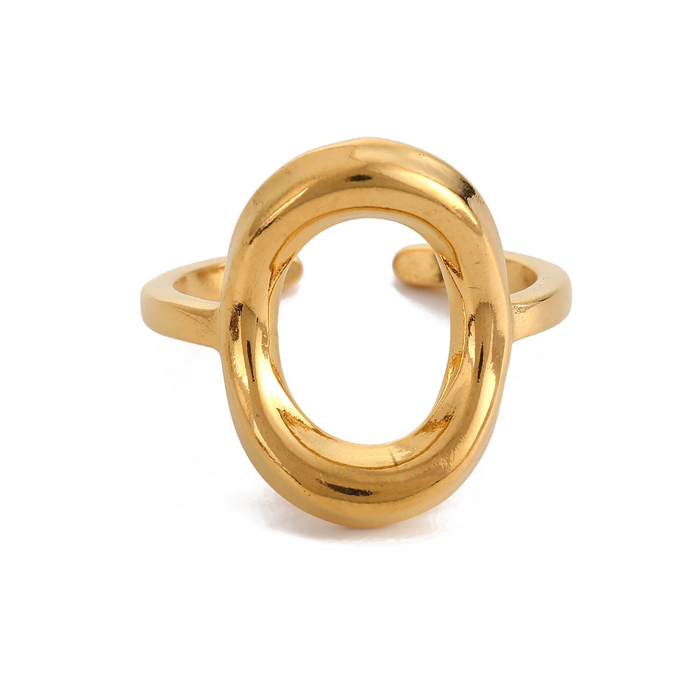 Korean Style Hollow Titanium Steel Design Personality Trendy Geometric Retro Ring