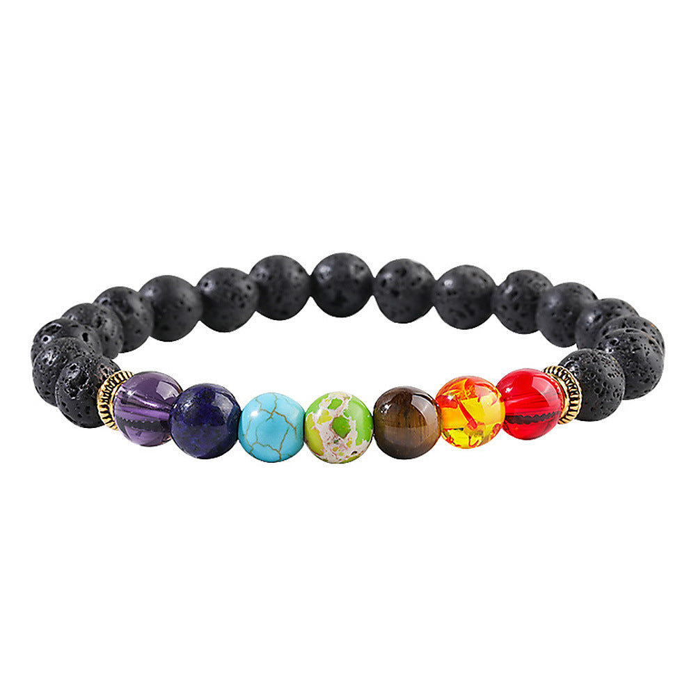 Women's & Men's Colorful Volcanic Stone Handmade Beaded Palm Peach Bracelet