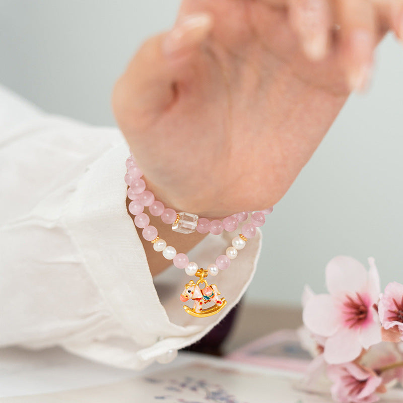 Opal Female Dream Trojan Sweet Cute Freshwater Pearl White Crystal Bracelet