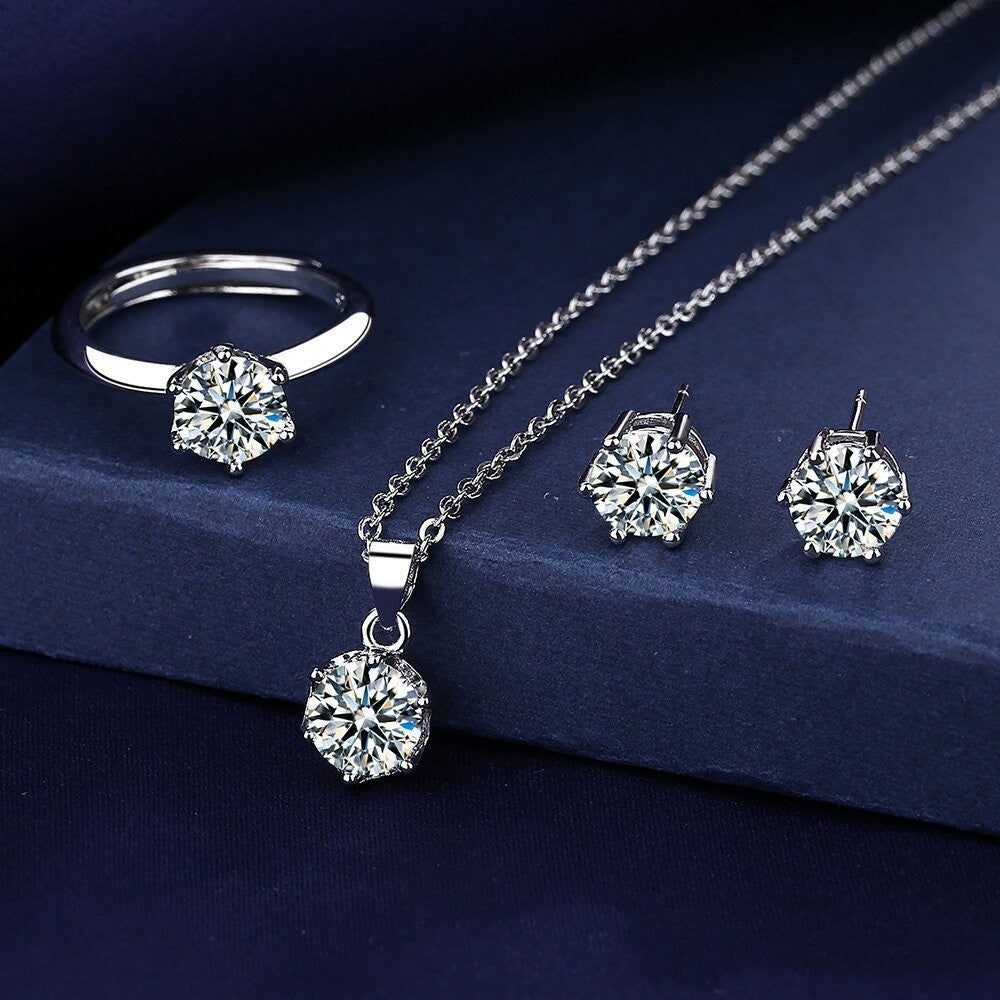 Women's Blue Red Yellow Green Purple White Gemstone Zircon Princess Jewelry Set
