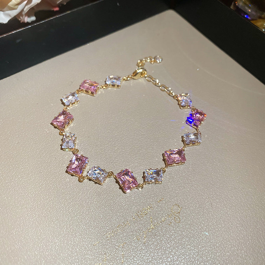 Pink Zircon Geometric Round Pull-out Retro Minority Elegant Bracelets