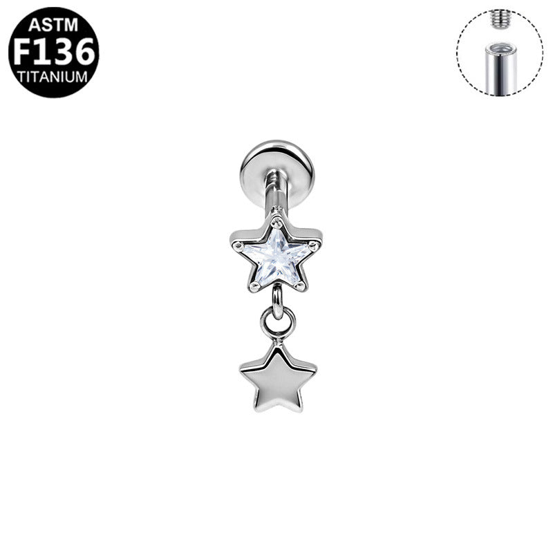 Alloy Internal Thread Piercing Five-star Water Drop Ear Stud Earrings