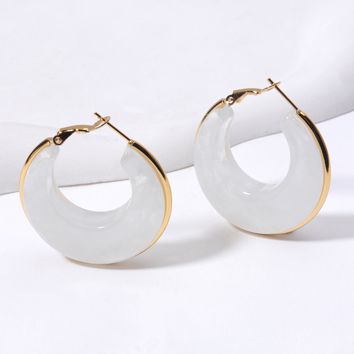 Gradient Color Retro Style Temperament Shaped Resin Eardrop Stainless Steel Earrings