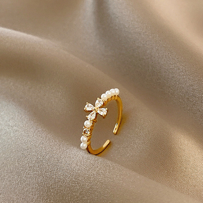 Open Adjustable Pearl Zircon Niche Personality Index Finger Rings