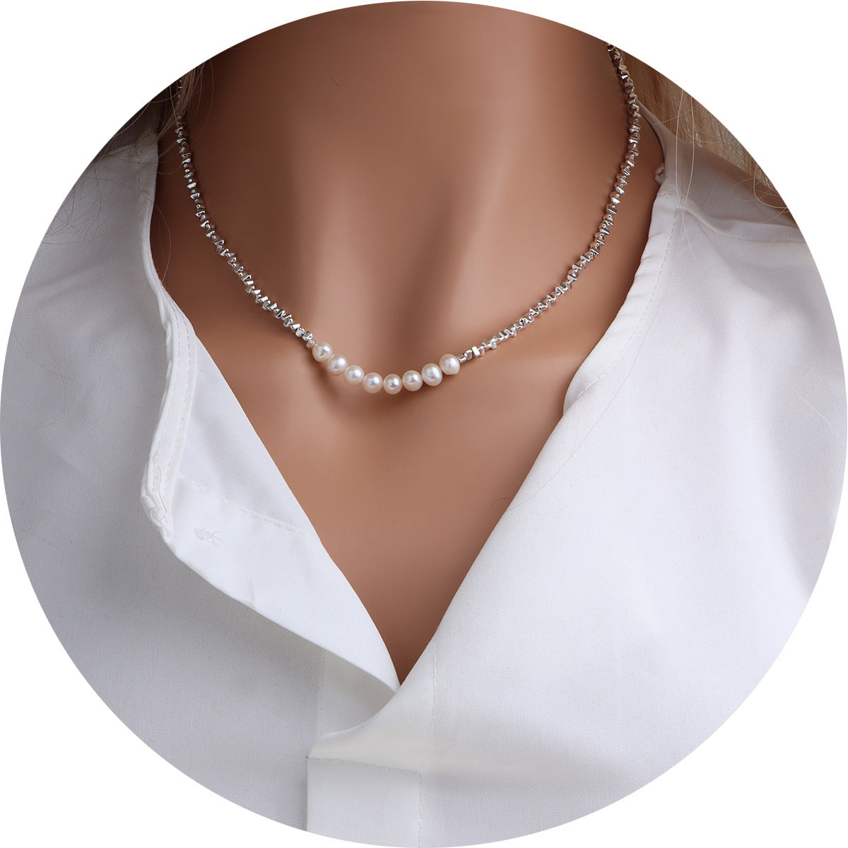 Freshwater Pearl Geometric Irregular Chain Broken Sier Several Necklaces