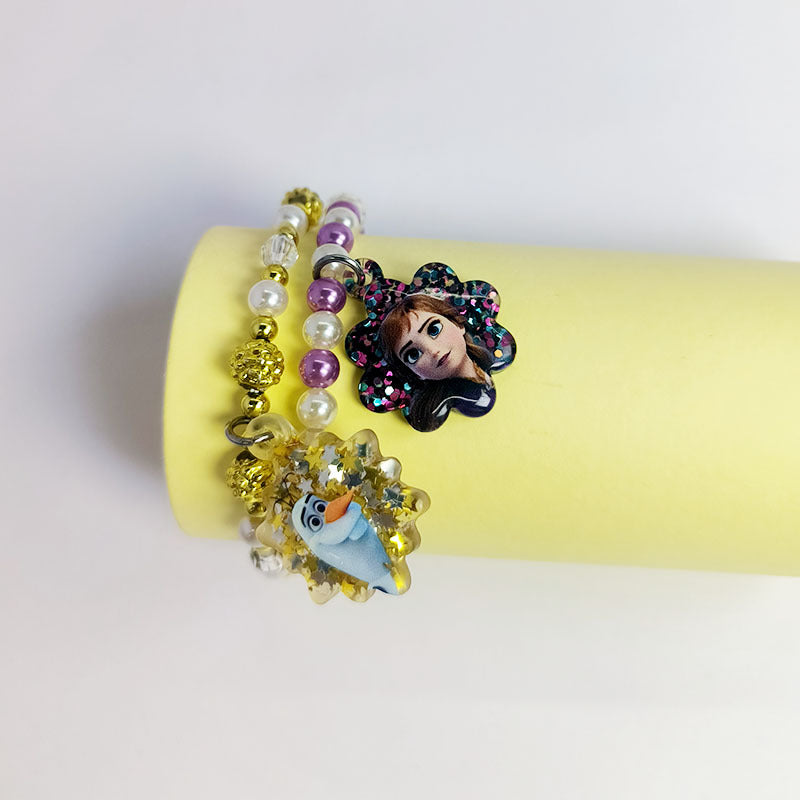 Children's Cartoon Pearl White Purple Handmade Acrylic Bracelets