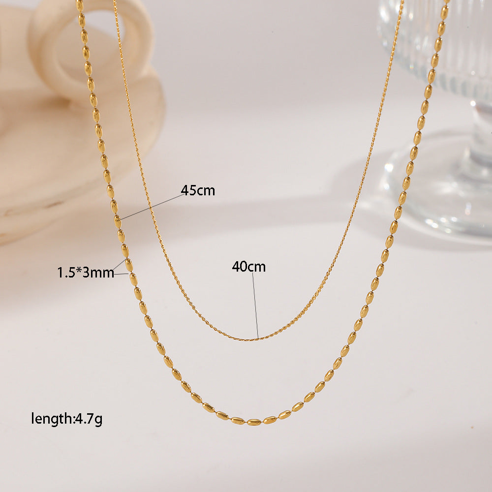Women's Fashion Simple Design Rice Chain Personalized Stainless Steel Gold-plated Necklace