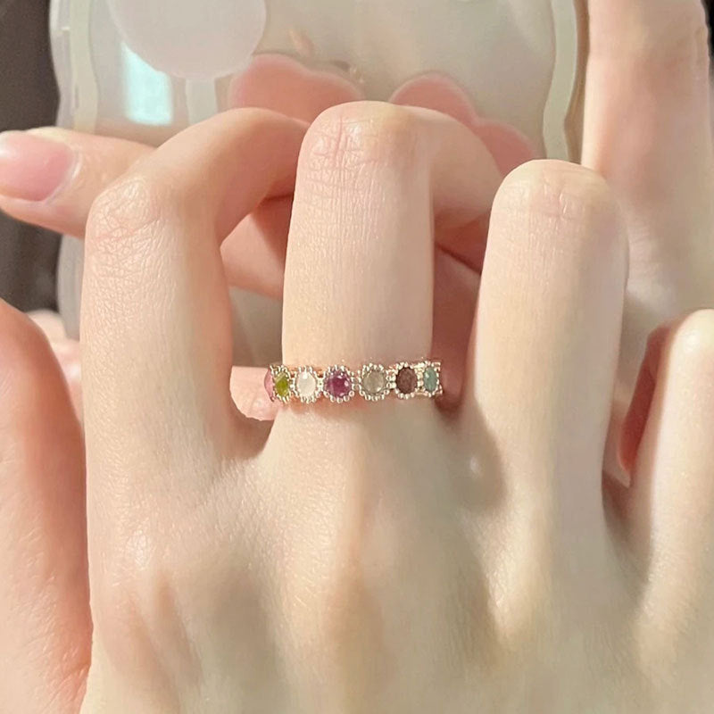 Tourmaline Rainbow Female Fashion Sweet Cool High-grade Sense Ring