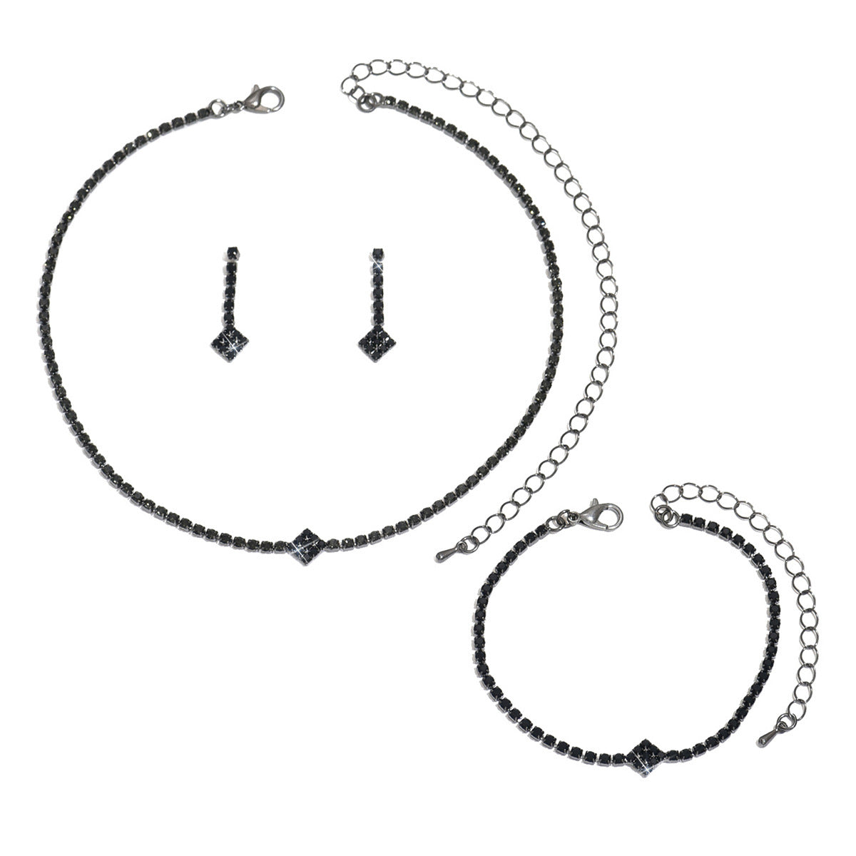 Refined Simple Full Diamond Minimalist Three-piece Jewelry Set