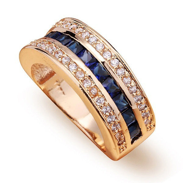 Diamond Sapphire Square Gold Plated Rhinestone Rings