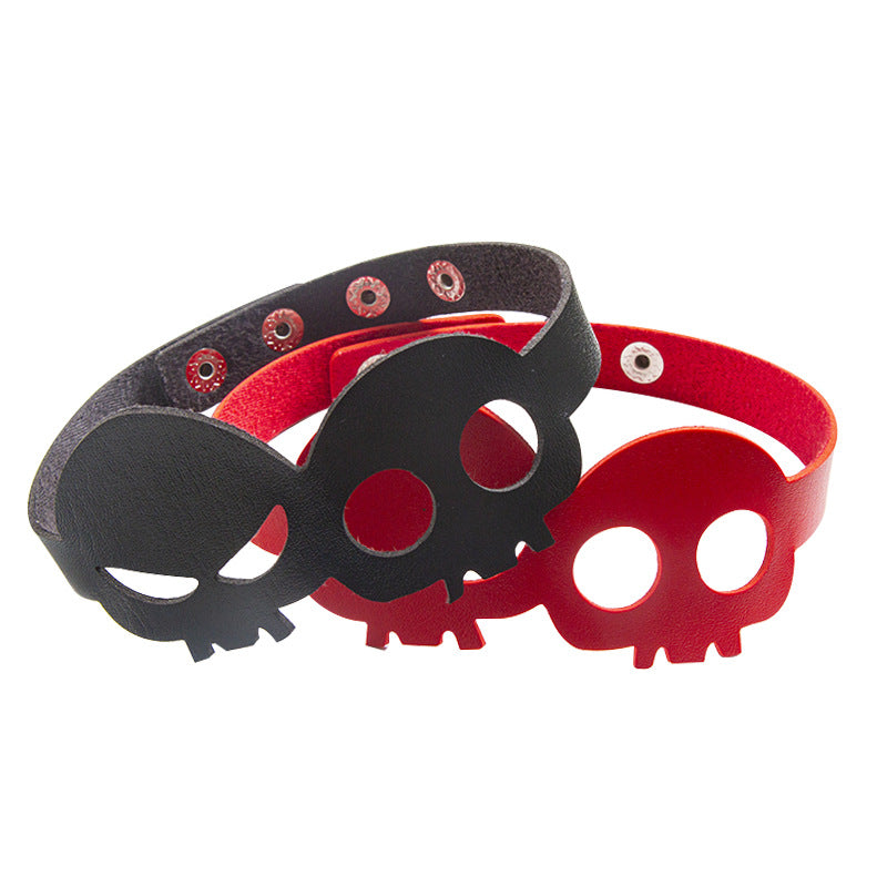 Exaggerated Personalized Halloween Skull Leather Clavicle Chain Necklaces