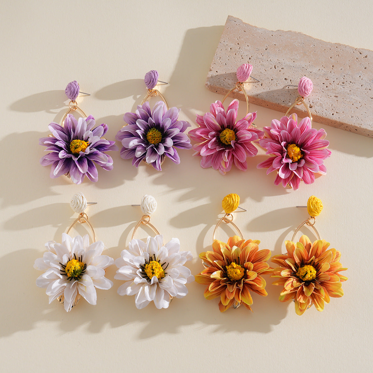 Raffia Fabric Flower Steel Needle Seaside Earrings